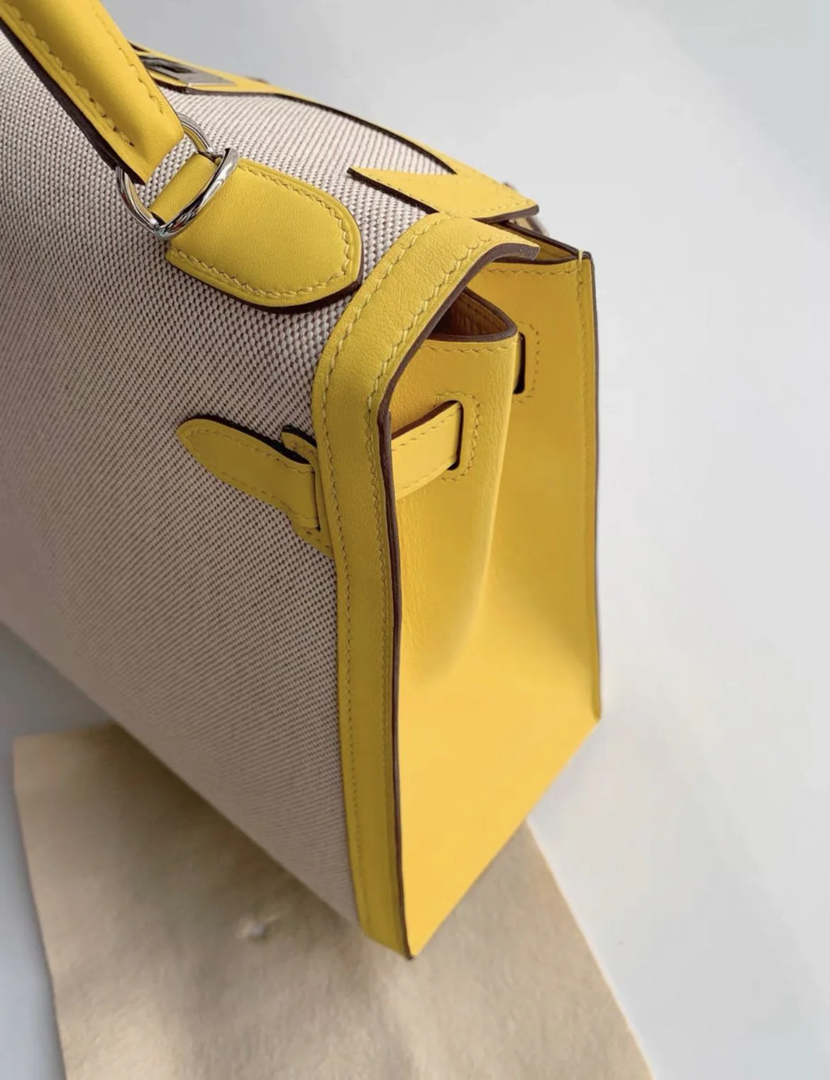 HERMES kelly28 9o Naples yellow patchwork canvas silver - Image 3