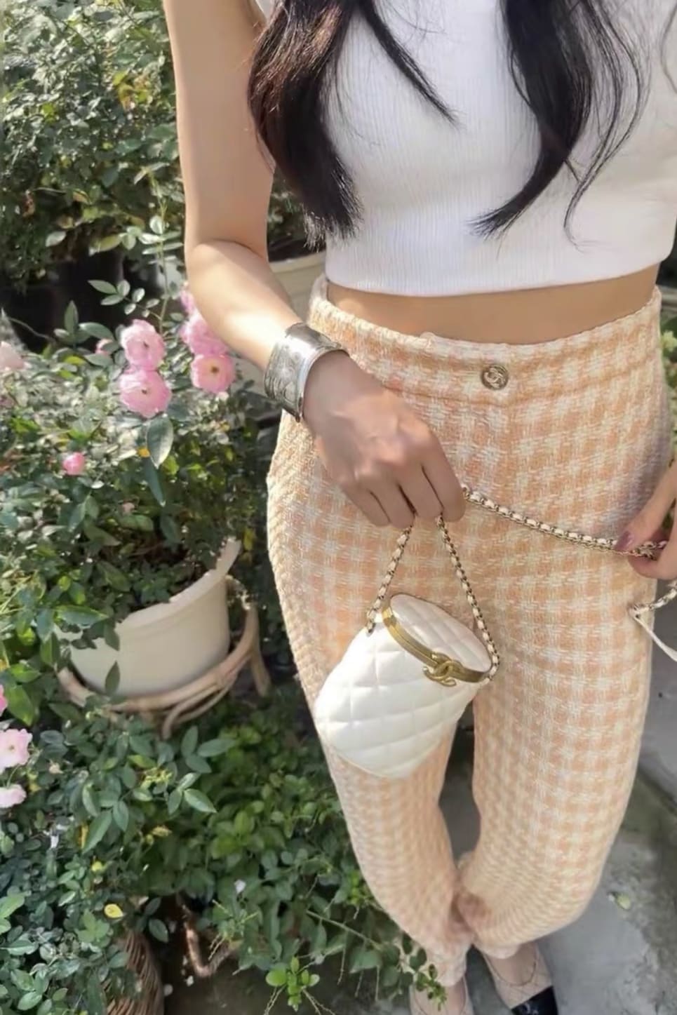 chanel 23s houndstooth light orange plaid pant - Image 4