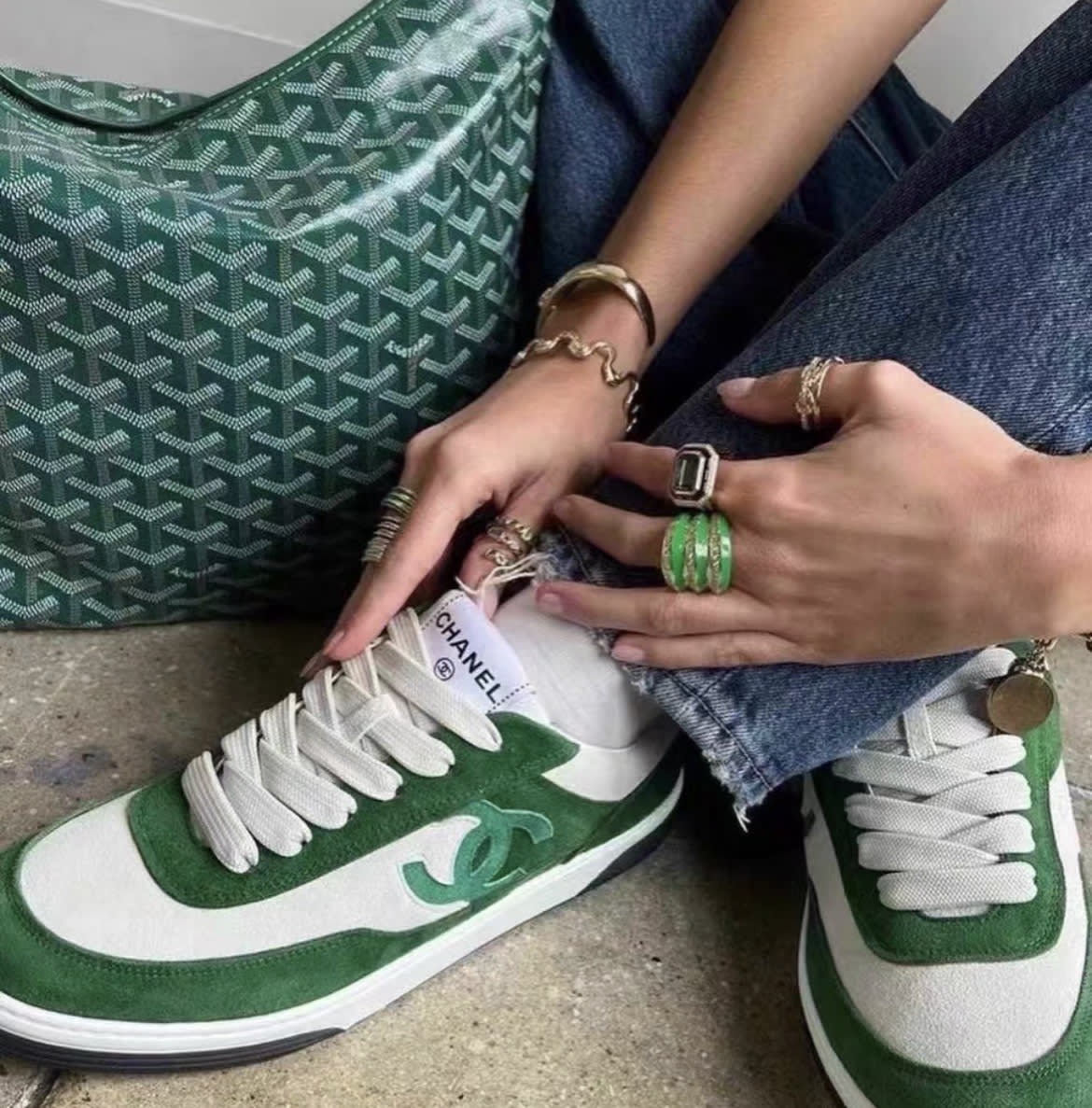Chanel 23P 38 size green suede sneakers - Image 5